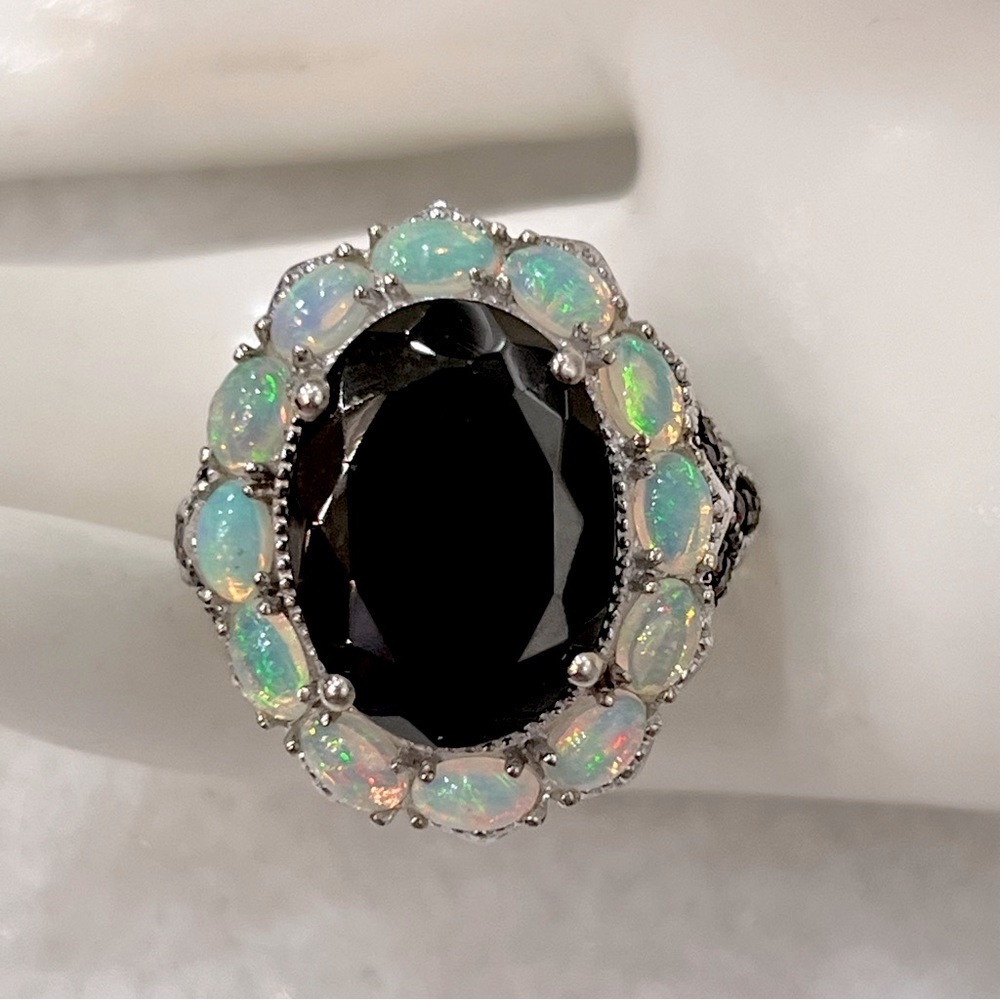 Silver Shungite Multigemstone Sterling Silver Large Cocktail Ring Sz 8